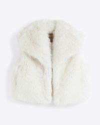 RIVER ISLAND Cream faux fur crop gilet ~ luxe style sleeveless plush jacket ~ trendy autumn outerwear ~ fluffy gilets