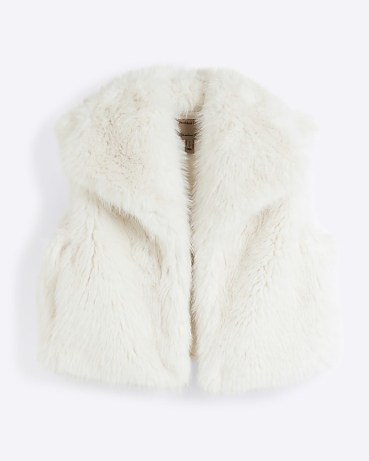 RIVER ISLAND Cream faux fur crop gilet ~ luxe style sleeveless plush jacket ~ trendy autumn outerwear ~ fluffy gilets