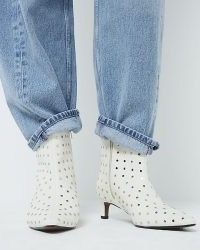 RIVER ISLAND Cream Studded Kitten Heel Boot ~ stud covered pointed toe ankle boots