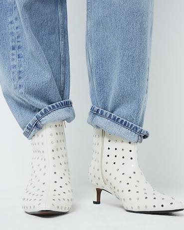 RIVER ISLAND Cream Studded Kitten Heel Boot ~ stud covered pointed toe ankle boots