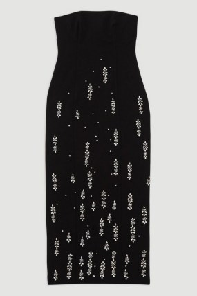 KAREN MILLEN Crystal Embellished Bandeau Midaxi Dress in Black / strapless column dresses with floral embellishments / womens cocktail clothing