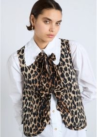 DAMSON MADDER Tilly Organic Cotton Gilet in Leopard / women’s organic cotton animal print gilets / women’s sleeveless front tie closure jacket / womens quilted vests