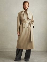 Reiss Darcie Double Breasted Belted Trench Coat in Khaki | women’s longline autumn coats