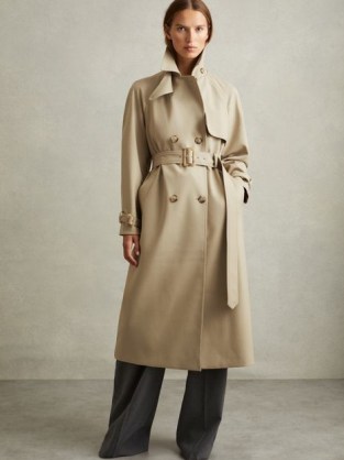 Reiss Darcie Double Breasted Belted Trench Coat in Khaki | women’s longline autumn coats