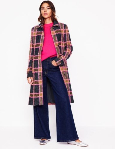 Boden Durham Wool Blend Coat Pink Check – women’s checked winter coats