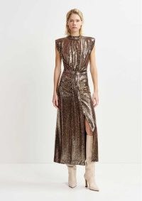 ESSENTIEL ANTWERP Gonnak Dress in Gold – metallic ruched detail party dresses