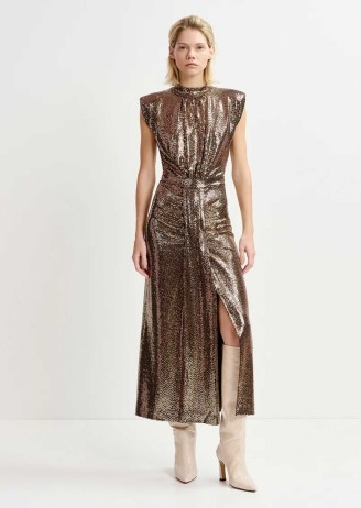 ESSENTIEL ANTWERP Gonnak Dress in Gold – metallic ruched detail party dresses