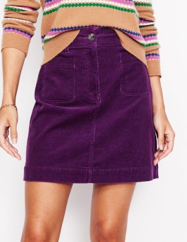 Boden Estella Cord Skirt in Damson | short length deep purple corduroy skirts | women’s fashion for Autumn / Winter 24 / 25