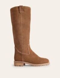 Boden Flat Knee Boots in Tan ~ women’s brown suede knee length boot