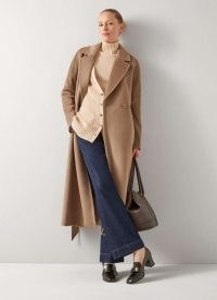 L.K. BENNETT Frances Camel Maxi Wool Coat ~ women’s light brown longline tie waist winter coats