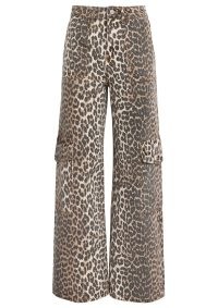 GANNI Angi High Rise Cargo Flare Printed Jeans in Leopard / women’s organic cotton animal print denim side pocket jean