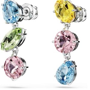 SWAROVSKI Gema drop earrings Asymmetrical design, Mixed cuts, Multicoloured, Rhodium plated – multi coloured crystal drops