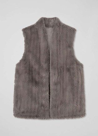 L.K. BENNETT Gil Grey Faux Fur Waistcoat / women’s fluffy textured gilet / womens sleeveless winter jacket / luxe style gilets