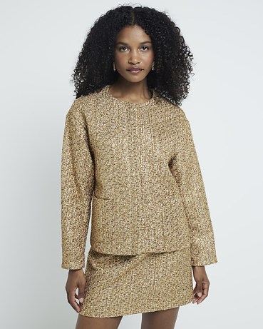 RIVER ISLAND Gold Boucle Tailored Jacket ~ glamorous metallic fibre jackets ~ party glamour