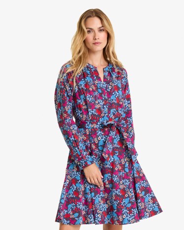 DRAPER JAMES Imogen Mini Shirtdress in Stretch Poplin Coneflowers / long sleeve tie waist floral dresses