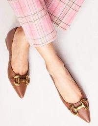 Boden Iris Snaffle Ballet Flat in Tan ~ brown leather pointed toe flats ~ luxe horsebit detail ballerina shoes