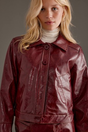 LAAGAM Alexa Jacket in Red – women’s luxe style faux leather collared jackets