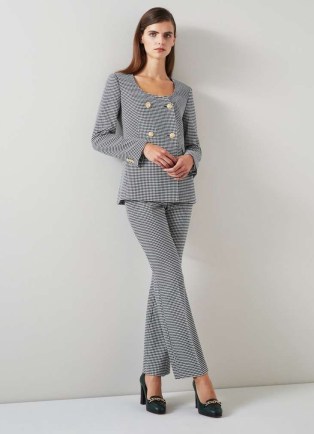 L.K. BENNETT Laurie Black & Cream Houndstooth Bootcut Trouser / women’s chic checked trousers / womens smart clothing