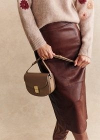 Sezane Magalia Skirt in Chestnut Brown ~ smooth leather pencil midi skirts