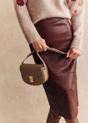 Sezane Magalia Skirt in Chestnut Brown ~ smooth leather pencil midi skirts