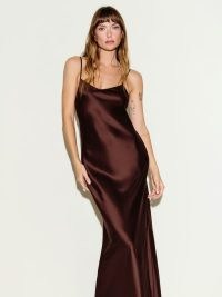 Reformation Parma Silk Dress in Mahogany | rich brown maxi slip dresses | luxe style strappy fashion | part of The Fall Edit 2024