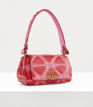 Vivienne Westwood Medium Hazel Handbag in Pink/Red ~ pink and red quilted handbags ~ padded leather top handle bags