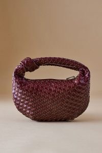 Melie Bianco Larissa Woven Faux-Leather Shoulder Bag in Wine / dark red knotted top handle bags / chic small faux leather handbag