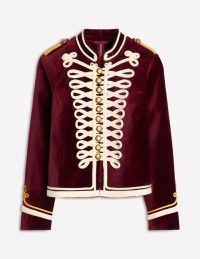 Boden Military Velvet Jacket in Cabernet – plush jewel tone jackets