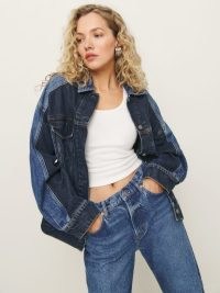 Reformation Brooks Oversized Denim Jacket in Morro Two Tone | tonal blue relaxed fit jackets | cool double denim look