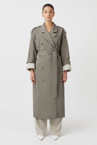 CAMILLA AND MARC Nantes Trench Coat in Warm Taupe ~ women’s longline autumn coats with belted tie waist and detachable sleeves ~ contemporary outerwear