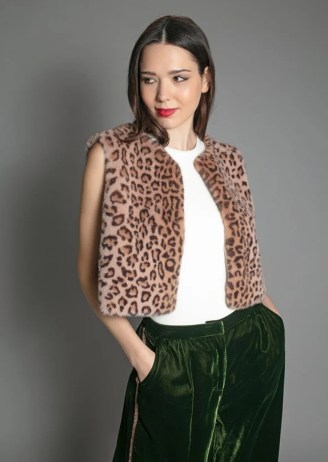 NOOKI Edelweiss Faux Fur Gilet in Leo Natural / women’s fluffy animal print gilets