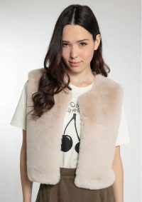 NOOKI Edelweiss Faux Fur Gilet in Mink / women’s fluffy sleeveless jacket / luxe winter fashion