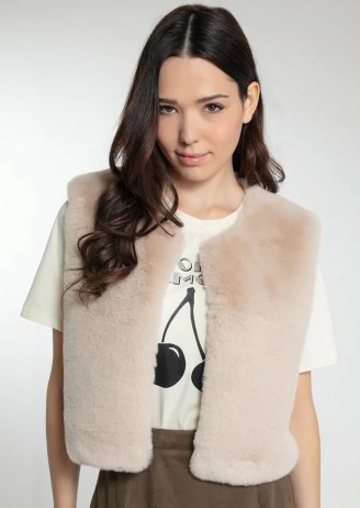 NOOKI Edelweiss Faux Fur Gilet in Mink / women’s fluffy sleeveless jacket / luxe winter fashion