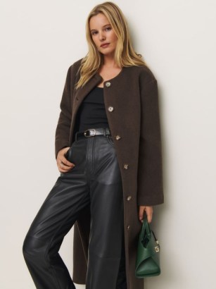 Reformation Asher Coat in Nutella ~ chic brown slim fit longline winter coats