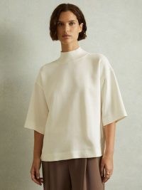 REISS Amaya Oversized Rib Neck T-Shirt in Ivory ~ off white relaxed fit T-shirts ~ chic tee