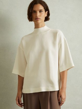 REISS Amaya Oversized Rib Neck T-Shirt in Ivory ~ off white relaxed fit T-shirts ~ chic tee