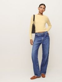 Reformation Dana Cashmere Crew Sweater in Parmesan | luxe yellow-cream cropped sweaters | luxury jumper | sustainable knitwear