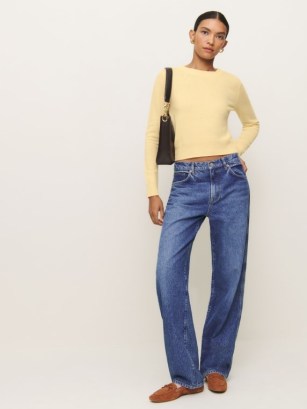 Reformation Dana Cashmere Crew Sweater in Parmesan | luxe yellow-cream cropped sweaters | luxury jumper | sustainable knitwear