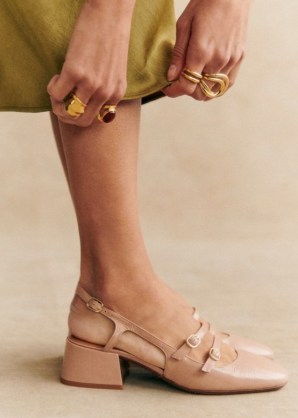 Sezane Paula Babies in Polished nude ~ pale pink patent leather block heel shoes