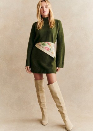 Sezane Paulie Dress in Perfect Green ~ short length long sleeve high neck sweater dresses ~ knitted fashion ~ winter knitwear