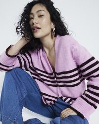 River Island Pink button up stripe Cardigan | women’s relaxed striped cardigans