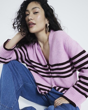 River Island Pink button up stripe Cardigan | women’s relaxed striped cardigans