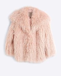 RIVER ISLAND Pink oversized faux fur jacket ~ womens shaggy vintage style jackets ~ 70s inspired glamour