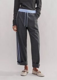 ME AND EM Pinstripe Tapered Track Pant in Grey/Chambray / women’s striped relaxed fit drawcord jogger / womens chic drawstring waist trousers / luxury casual clothing