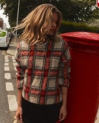 RIVER ISLAND Red Hairy Tartan Jumper ~ women’s fluffy checked jumpers ~ on-trend knitwear