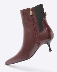 RIVER ISLAND Red kitten heeled ankle boots ~ women’s pointed toe side zip bootie ~ womens autumn booties