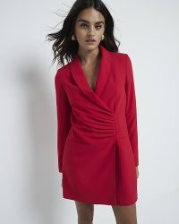 RIVER ISLAND Red Ruched Blazer Mini Dress ~ jacket style going out evening dresses