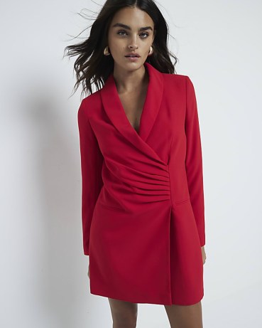 RIVER ISLAND Red Ruched Blazer Mini Dress ~ jacket style going out evening dresses