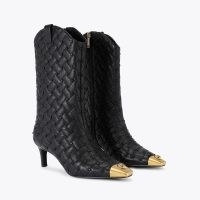 Kurt Geiger London regent crystal boot in Black Combination ~ embellished boujee footwear ~ luxe black leather kitten heel boots ~ brass snip toe detail