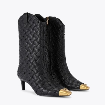 Kurt Geiger London regent crystal boot in Black Combination ~ embellished boujee footwear ~ luxe black leather kitten heel boots ~ brass snip toe detail